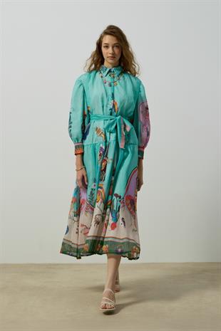  Garden Kemerli Elbise - Su Yeşil