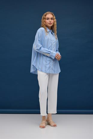  Hazel Güpür İşlemeli Gömlek - Mavi 