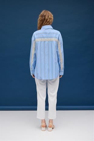  Hazel Güpür İşlemeli Gömlek - Mavi 