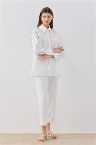  Larissa Çift Kapamalı Cepli Gömlek - Beyaz