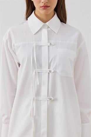  Larissa Çift Kapamalı Cepli Gömlek - Beyaz