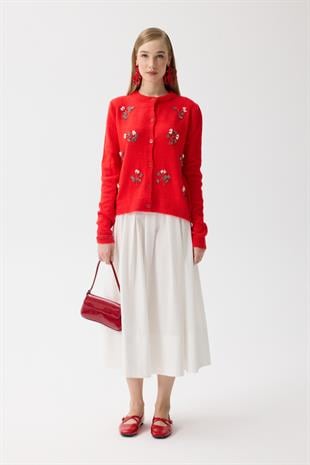  Maxine İri Pileli Poplin Etek - Beyaz