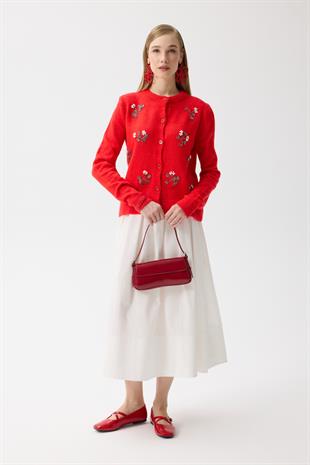  Maxine İri Pileli Poplin Etek - Beyaz