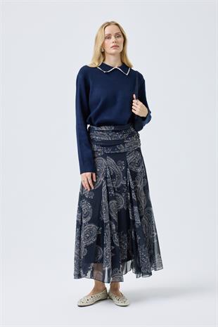  Navy Nakışlı Basic Kazak - Lacivert