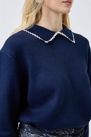  Navy Nakışlı Basic Kazak - Lacivert