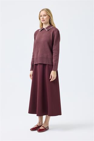  Navy Nakışlı Basic Kazak - Mürdüm 