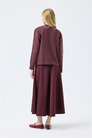  Navy Nakışlı Basic Kazak - Mürdüm 