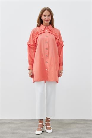 AÇELYA İNCİ DÜĞMELİ GÖMLEK - NAR ÇİÇEĞİ