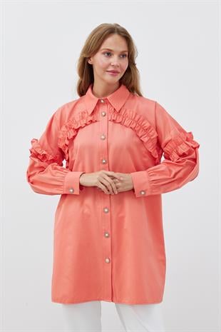 AÇELYA İNCİ DÜĞMELİ GÖMLEK - NAR ÇİÇEĞİ