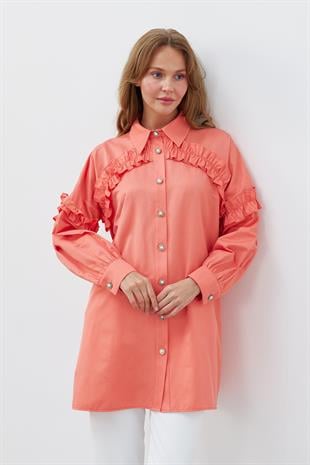 AÇELYA İNCİ DÜĞMELİ GÖMLEK - NAR ÇİÇEĞİ