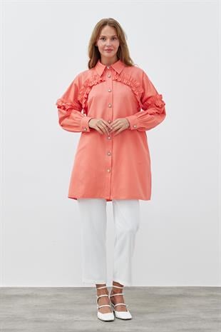 AÇELYA İNCİ DÜĞMELİ GÖMLEK - NAR ÇİÇEĞİ