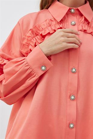 AÇELYA İNCİ DÜĞMELİ GÖMLEK - NAR ÇİÇEĞİ