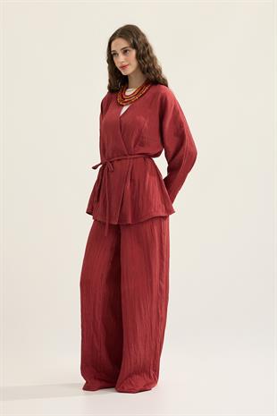 Ada Bağlamalı Pilili Takım - Bordo