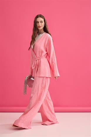 Ada Bağlamalı Pilili Takım- Pembe