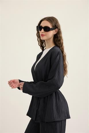 Ada Bağlamalı Pilili Takım- Siyah