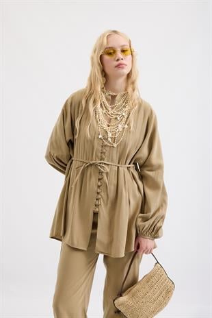 Adalia Nervürlü Modal Takım -Açık haki