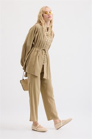 Adalia Nervürlü Modal Takım -Açık haki