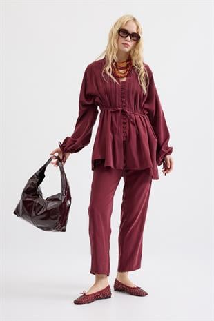 Adalia Nervürlü Modal Takım - Bordo