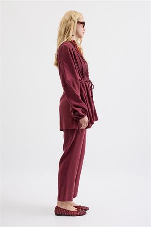 Adalia Nervürlü Modal Takım - Bordo