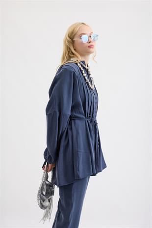 Adalia Nervürlü Modal Takım - İndigo mavi 