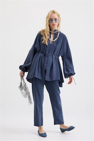 Adalia Nervürlü Modal Takım - İndigo mavi 