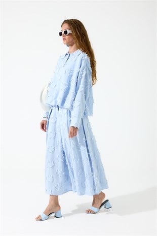 Adele Püsküllü Bomber Etek Takım - Mavi