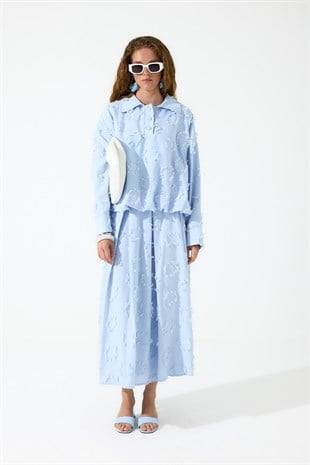 Adele Püsküllü Bomber Etek Takım - Mavi