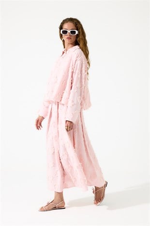 Adele Püsküllü Bomber Etek Takım - Pembe