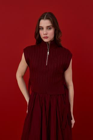 Adeline Bağcıklı Süveter- Bordo