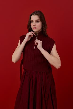 Adeline Bağcıklı Süveter- Bordo