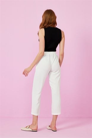 ADRİANA KREP HAVUÇ PANTOLON - BEYAZ