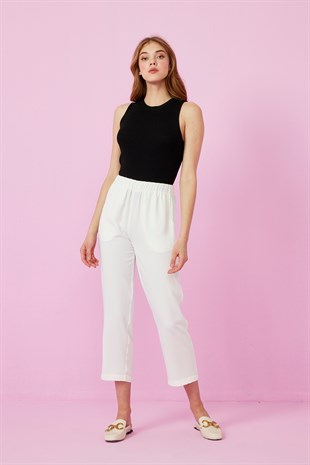ADRİANA KREP HAVUÇ PANTOLON - BEYAZ