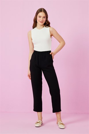 ADRİANA KREP HAVUÇ PANTOLON - SİYAH