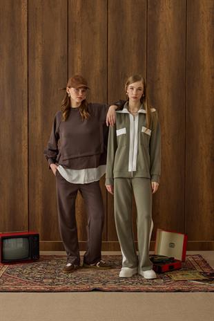 Agatha Garnili Modal Takım - Kahverengi 