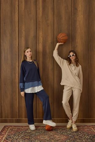 Agatha Garnili Modal Takım - Lacivert