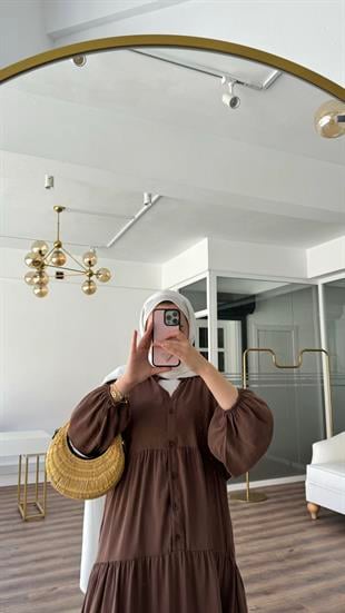 AHSEL MODAL VİSCON ELBİSE- ACI KAHVE