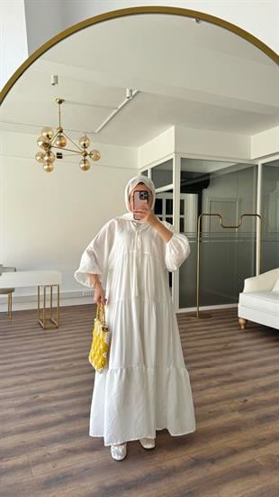 AHSEL MODAL VİSCON ELBİSE - BEYAZ