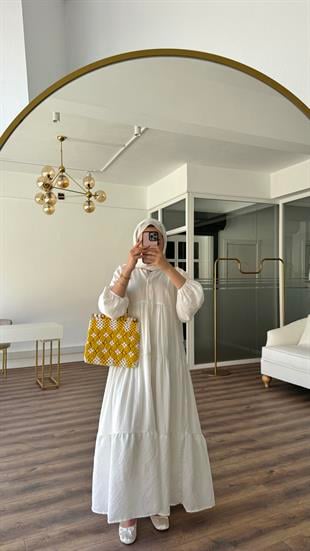 AHSEL MODAL VİSCON ELBİSE - BEYAZ