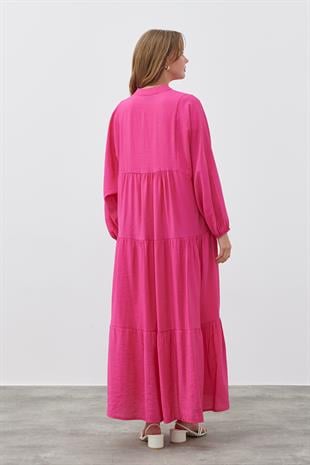 AHSEL MODAL VİSCON ELBİSE- FUŞYA