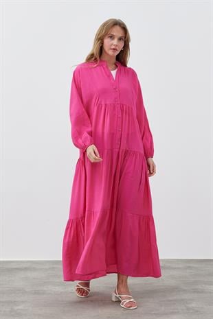 AHSEL MODAL VİSCON ELBİSE- FUŞYA
