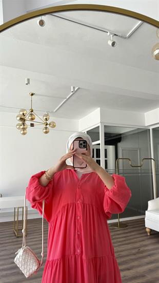 AHSEL MODAL VİSCON ELBİSE - PEMBE