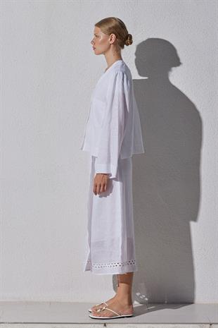 Aida Anvelop Linen Etek - Beyaz