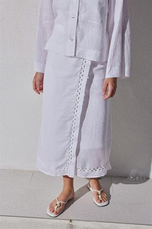 Aida Anvelop Linen Etek - Beyaz