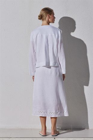 Aida Anvelop Linen Etek - Beyaz