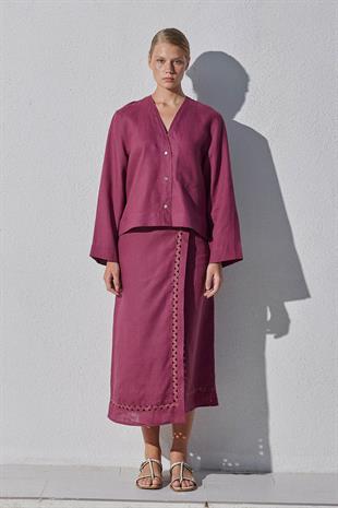Aida Anvelop Linen Etek - Bordo