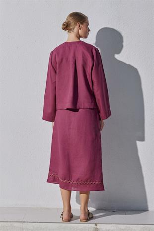 Aida Anvelop Linen Etek - Bordo