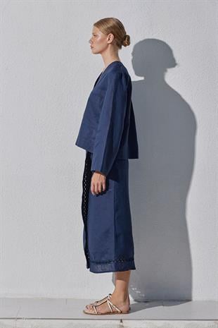 Aida Anvelop Linen Etek - Lacivert