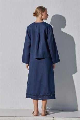 Aida Anvelop Linen Etek - Lacivert