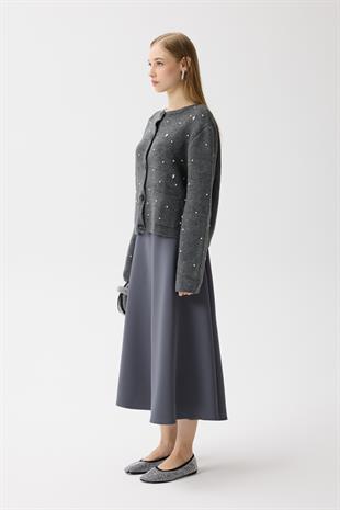 Alaia Taş İşlemeli Cepli Hırka - Antrasit
