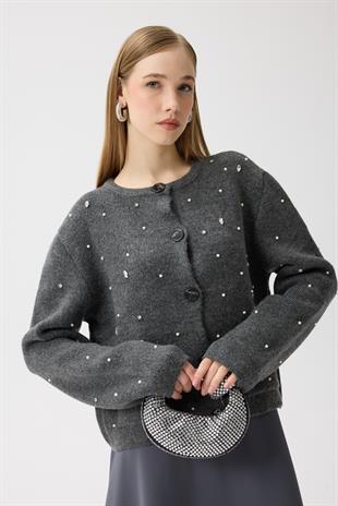 Alaia Taş İşlemeli Cepli Hırka - Antrasit